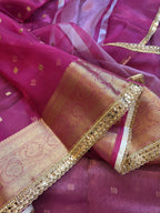 Banarasi Tissue Saree with All-Over Zari Buti & Lace Border