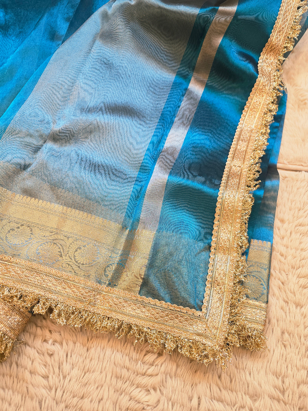 Banarasi Tissue Saree having Plain Body & Lace Border