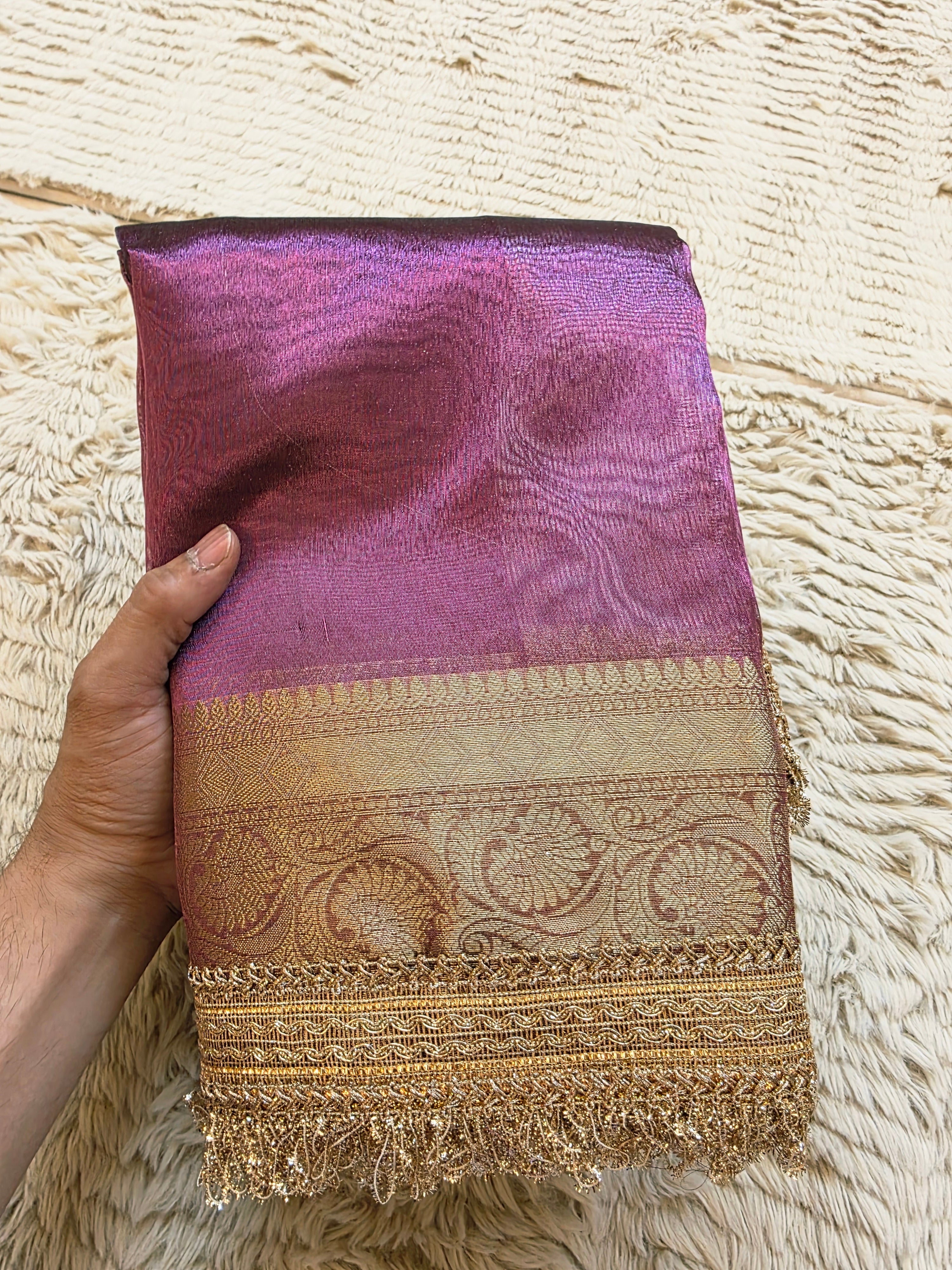 Banarasi Tissue Saree having Plain Body & Lace Border