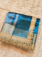 Royal Banarasi Tissue Saree having Plain Body & Lace Border
