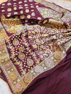 Wine Purple Banarasi Mashru Katan Silk Saree – Bridal Zari Weave