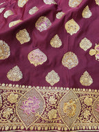 Wine Purple Banarasi Mashru Katan Silk Saree – Bridal Zari Weave