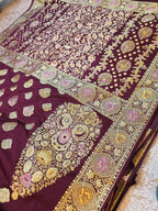 Wine Purple Banarasi Mashru Katan Silk Saree – Bridal Zari Weave
