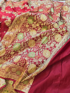 Maroon Banarasi Mashru Katan Silk Saree – Bridal Zari Weave