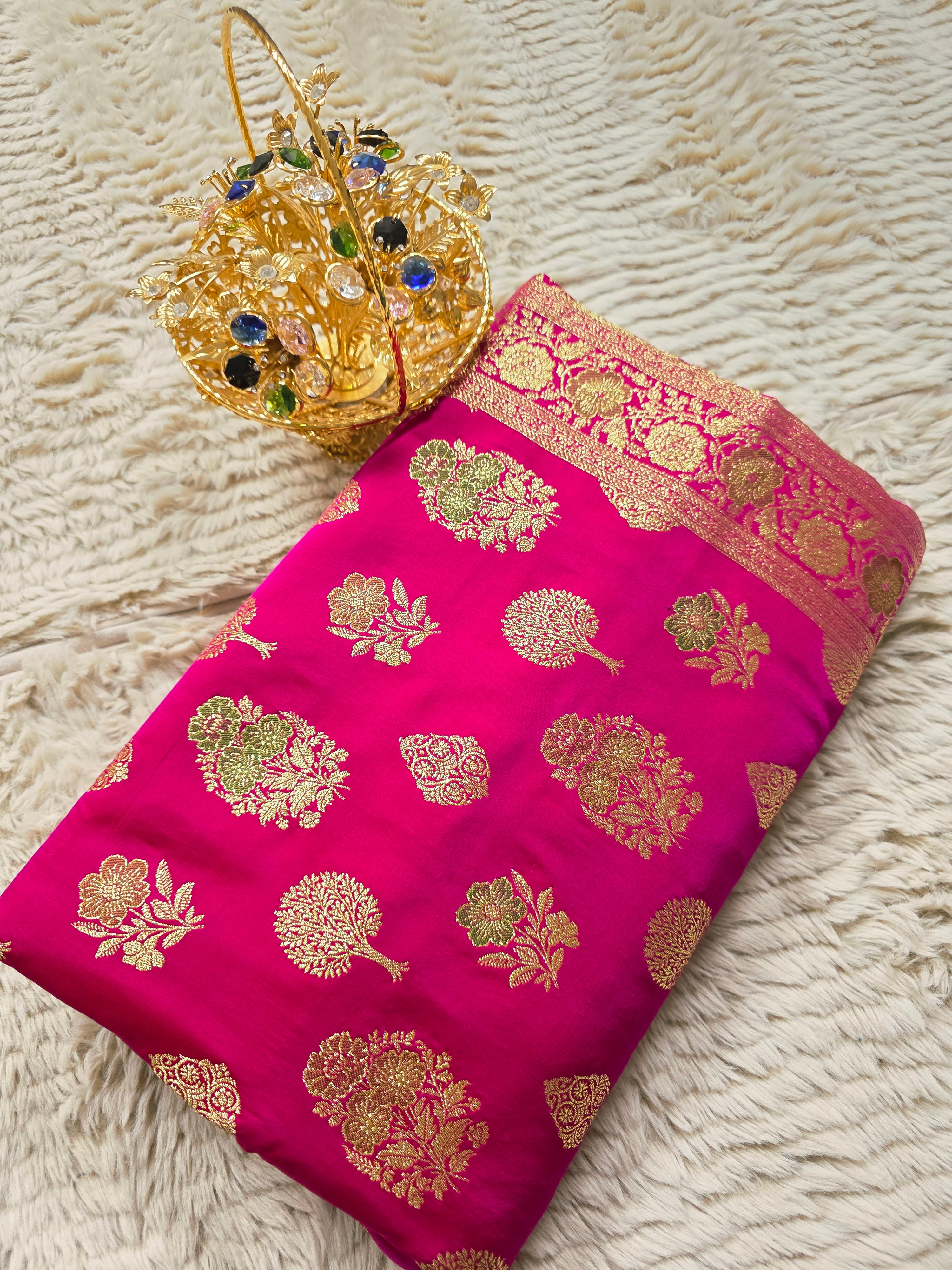 Rani Pink Banarasi Silk Saree in Mashru Katan
