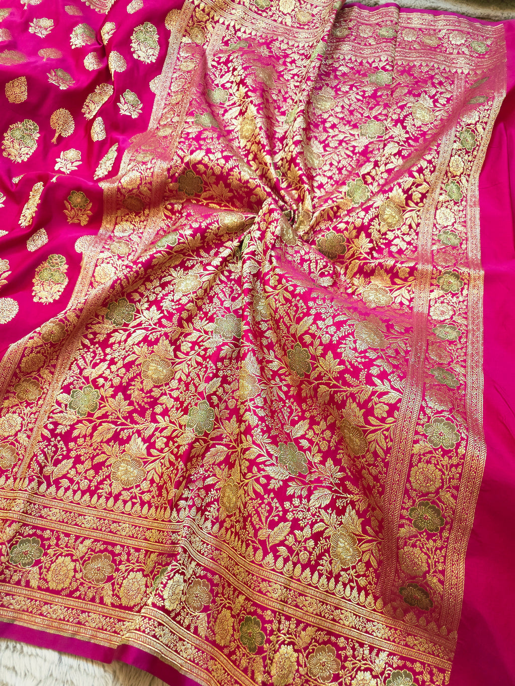 Rani Pink Banarasi Silk Saree in Mashru Katan