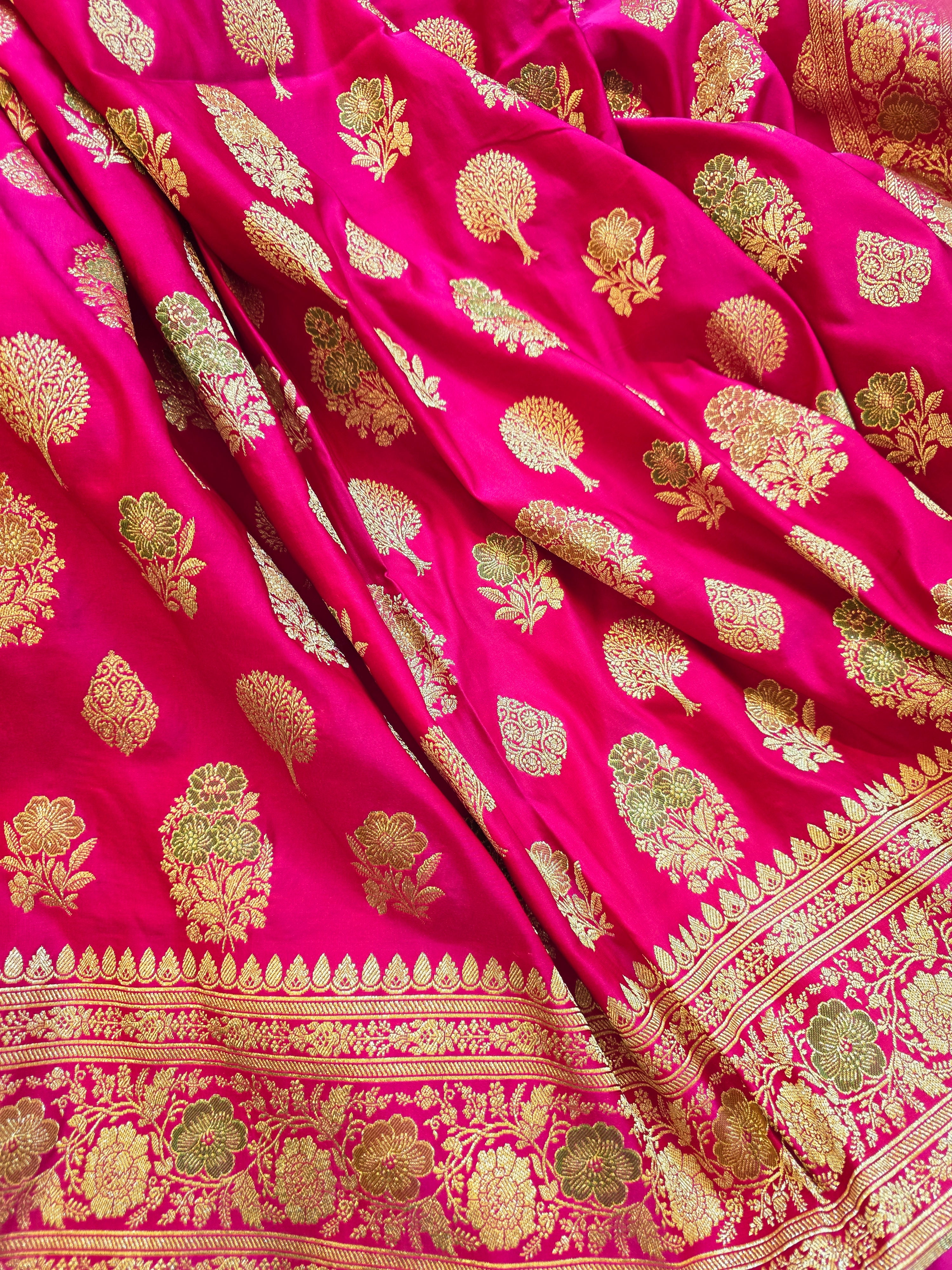 Rani Pink Banarasi Silk Saree in Mashru Katan