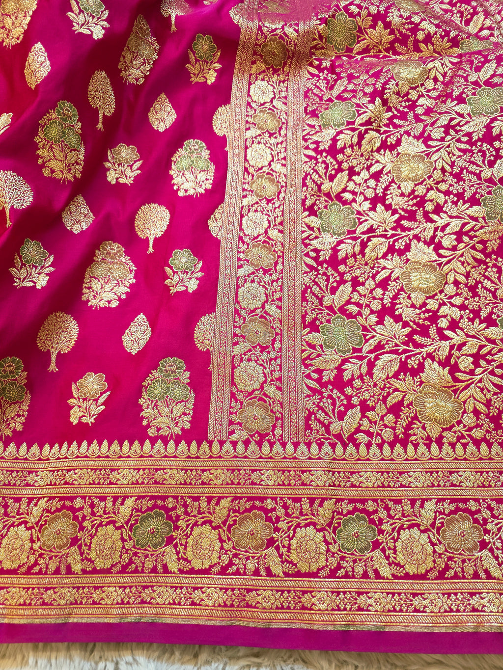 Rani Pink Banarasi Silk Saree in Mashru Katan