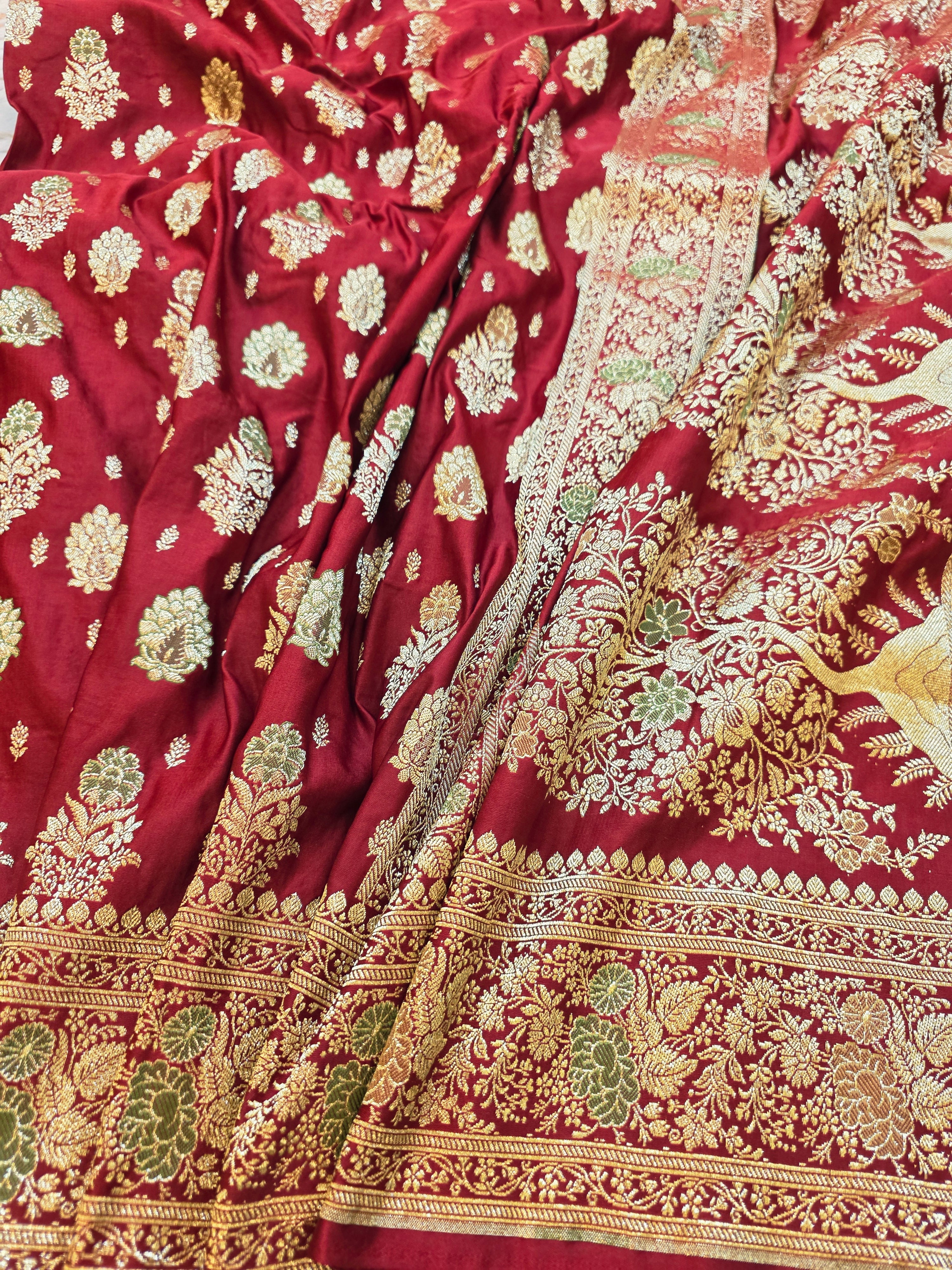 Maroon Majesty – Banarasi Mashru Katan Silk Saree
