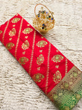 Scarlet Bloom – Red & Green Banarasi Mashru Katan Silk Saree