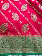 Scarlet Bloom – Red & Green Banarasi Mashru Katan Silk Saree