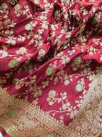 Gulzar – Maroon Banarasi Mashru Katan Silk Saree with Floral Jaal