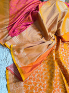Sunset Blush – Orange & Pink Banarasi Mashru Tanchoi Silk Saree
