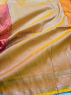 Sunset Blush – Orange & Pink Banarasi Mashru Tanchoi Silk Saree