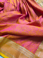 Sunset Blush – Orange & Pink Banarasi Mashru Tanchoi Silk Saree