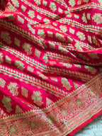 Rani Rose – Pink-Red Banarasi Mashru Katan Silk Saree