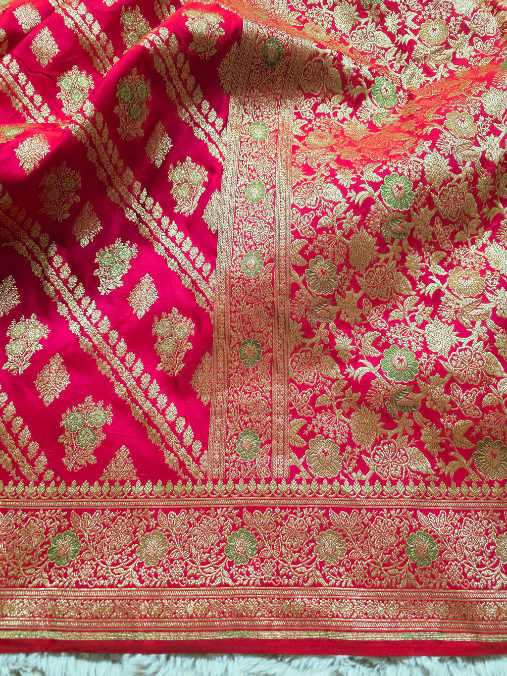 Rani Rose – Pink-Red Banarasi Mashru Katan Silk Saree