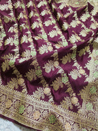 Merlot Vine – Wine Maroon Banarasi Mashru Katan Silk Saree