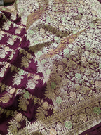 Merlot Vine – Wine Maroon Banarasi Mashru Katan Silk Saree