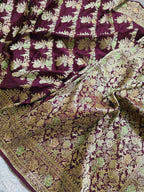 Merlot Vine – Wine Maroon Banarasi Mashru Katan Silk Saree