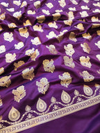 Royal Purple Banarasi Mashru Katan Silk Suit Set | Gold Paisley Booti