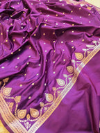 Royal Purple Banarasi Mashru Katan Silk Suit Set | Gold Paisley Booti
