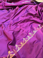 Royal Purple Banarasi Mashru Katan Silk Suit Set | Gold Paisley Booti