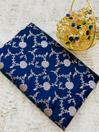 Royal Navy Banarasi Mashru Katan Silk Suit Set | Silver Floral Jaal