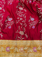 Crimson Meadow – Red Banarasi Mashru Katan Silk Saree