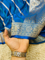 Pure Banarasi Mashru Katan Silk Saree with Diagonal Zari Stripes & Floral Border