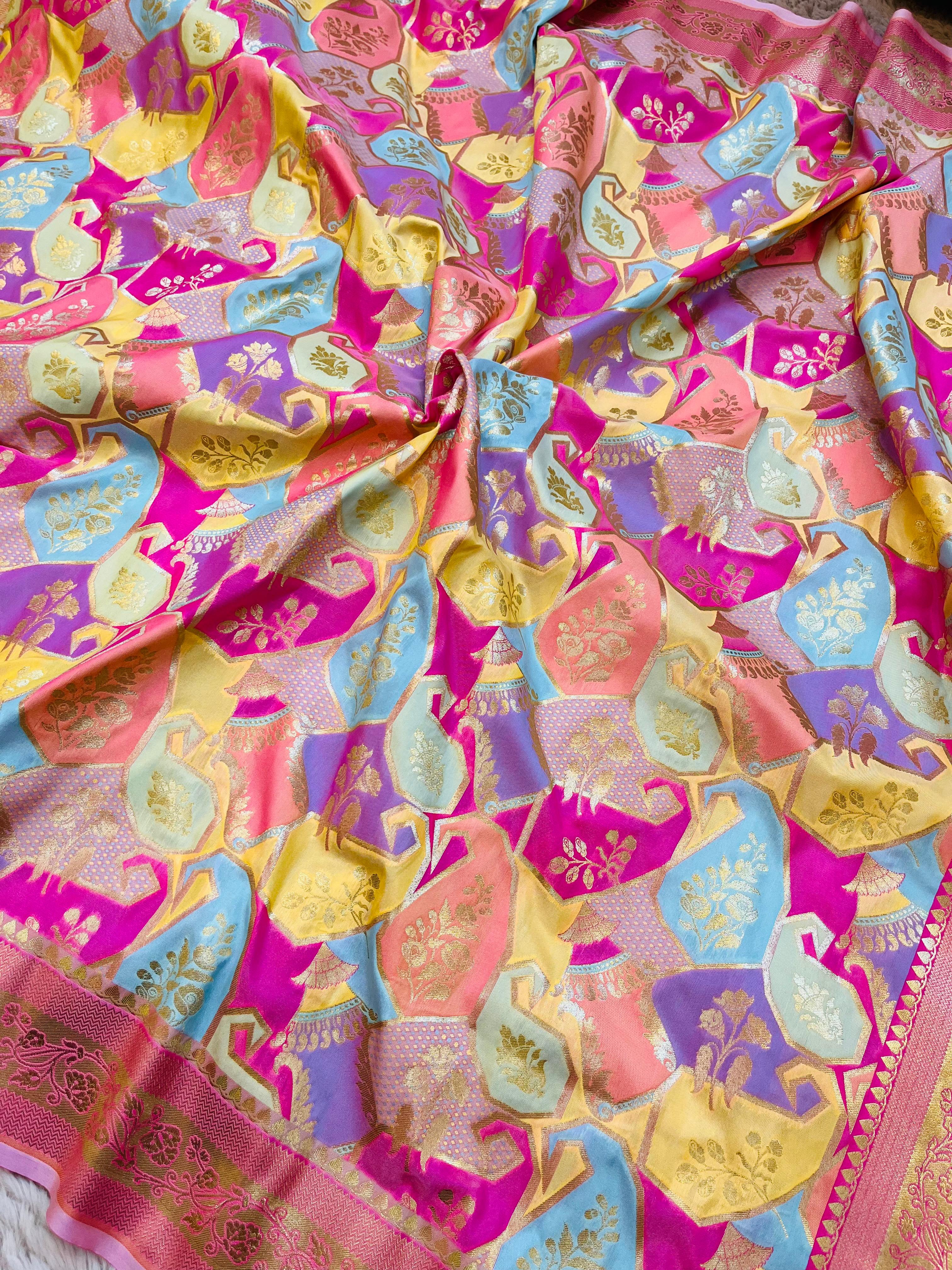Banarasi Mashru Katan Rangkat Saree | Pure Silk Zari Weave