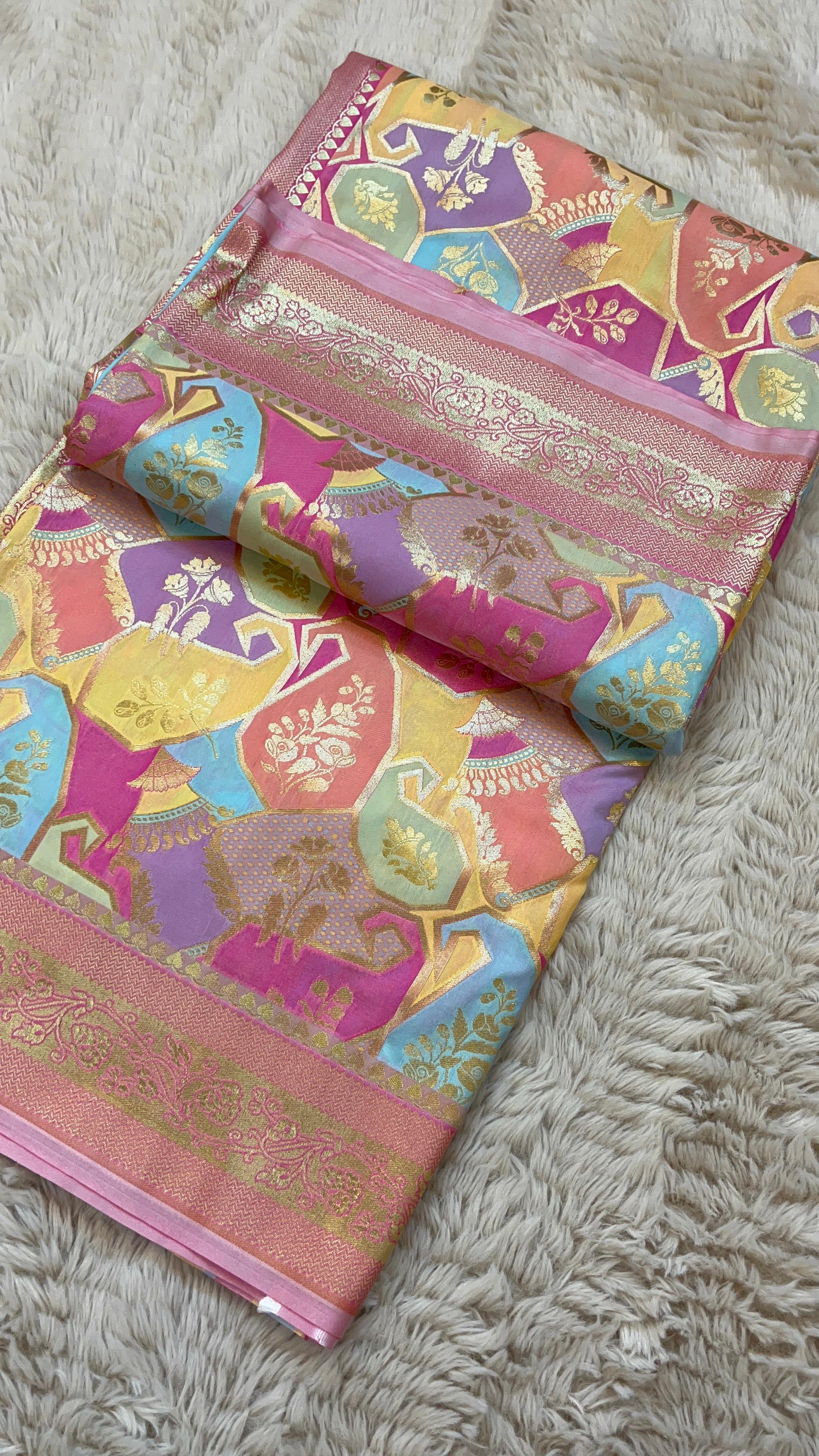 Banarasi Mashru Katan Rangkat Saree | Pure Silk Zari Weave