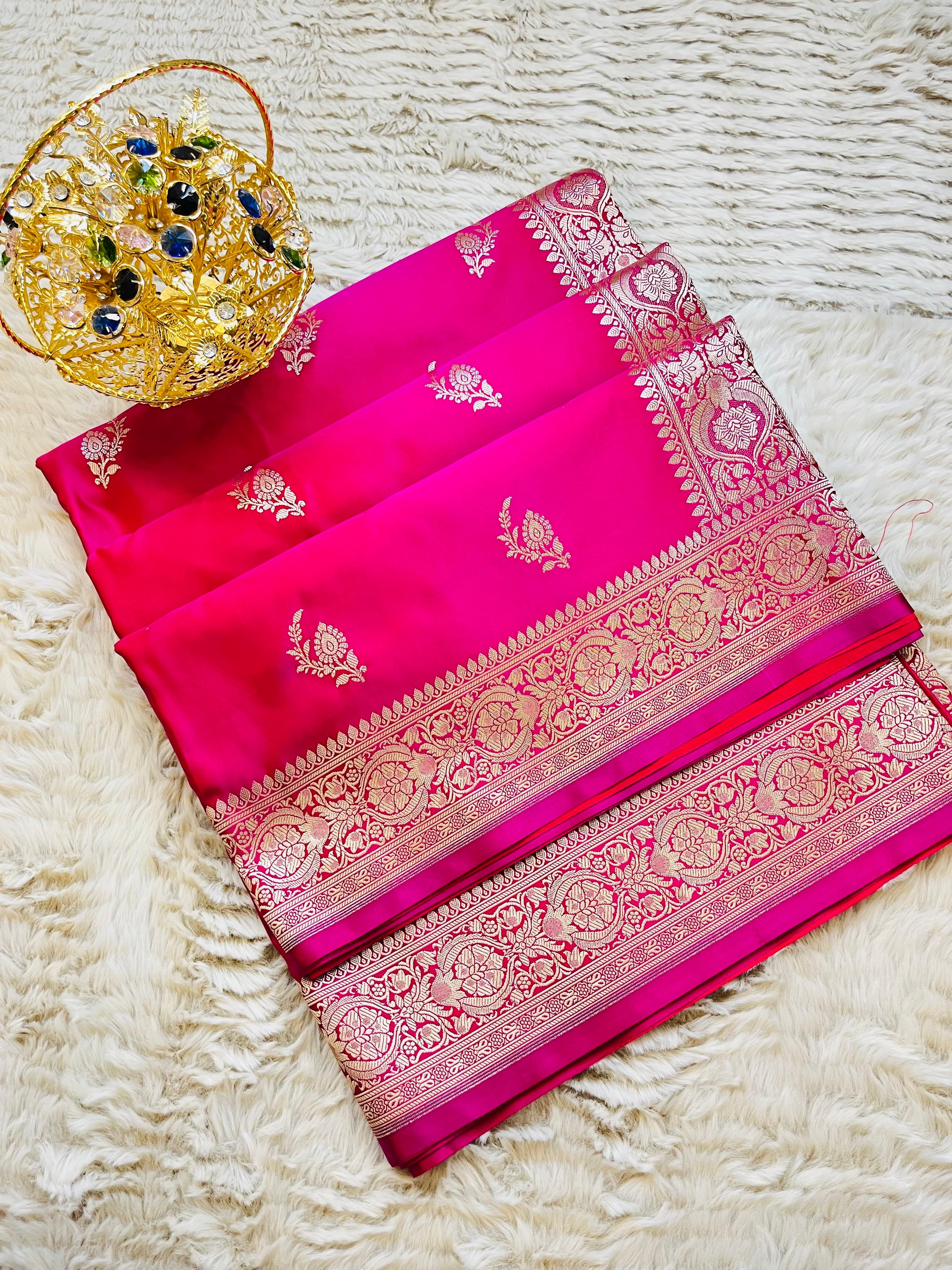 Banarasi Mashru Katan Silk Saree with Delicate Booti