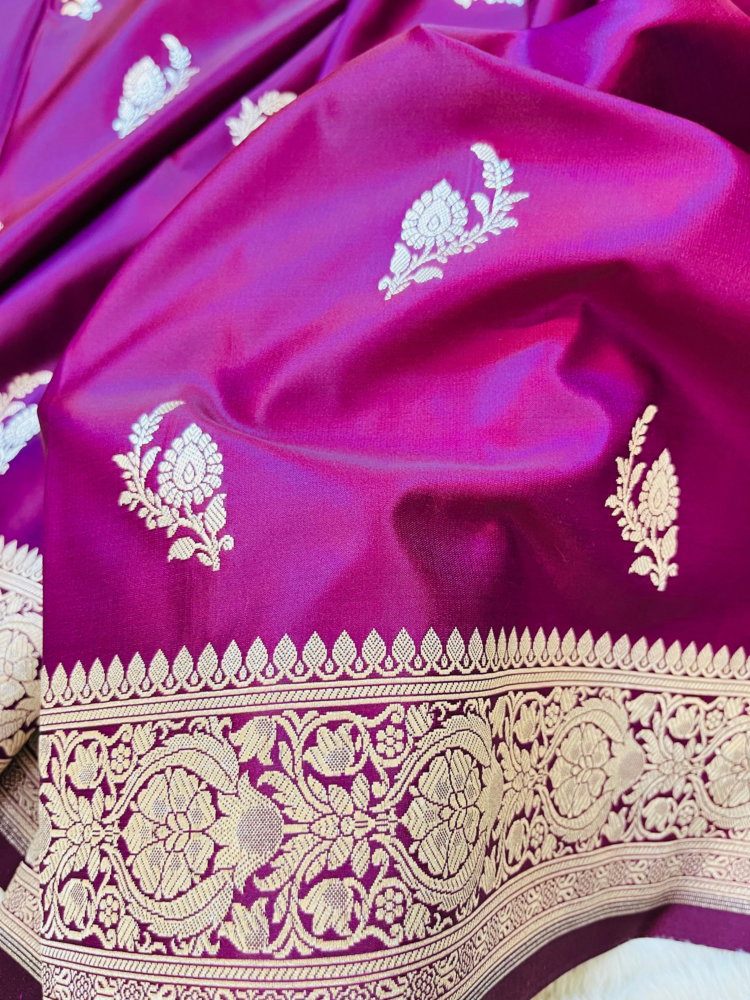 Banarasi Mashru Katan Silk Saree with Delicate Booti
