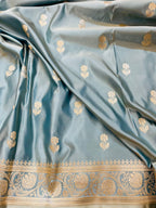 Pure Banarasi Luxury Mashru Katan Silk Saree with Silver Zari Weaving
