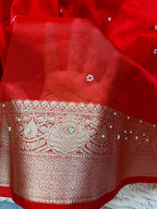 Banarasi Tissue Silk Saree with Hand Stone Work & Zari Border