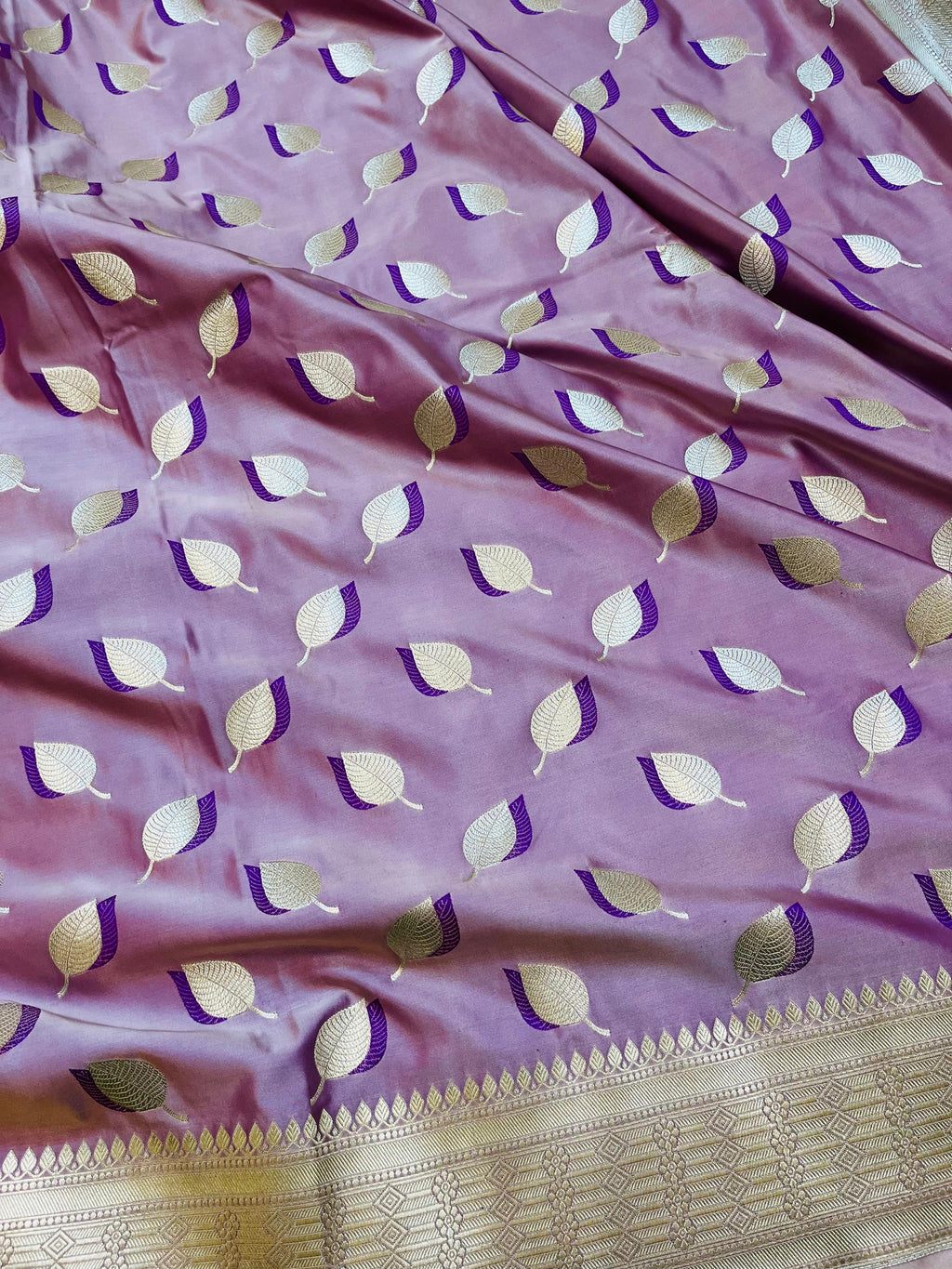 Pure Mashru Katan Silk Banarasi Saree | Paan Buti Motif | Antique Zari Pallu