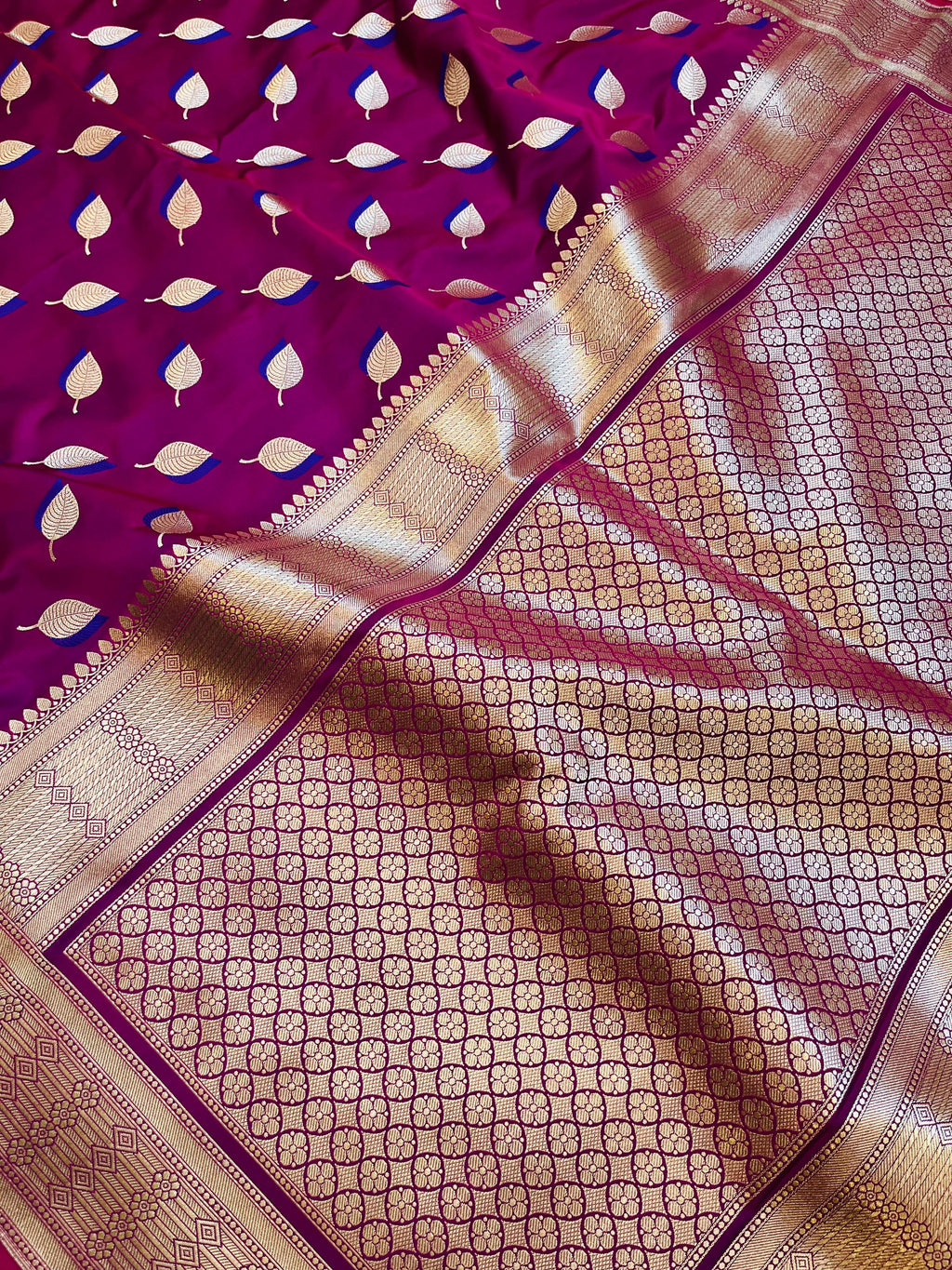 Pure Mashru Katan Silk Banarasi Saree | Paan Buti Motif | Antique Zari Pallu