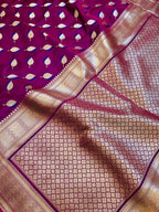 Pure Mashru Katan Silk Banarasi Saree | Paan Buti Motif | Antique Zari Pallu
