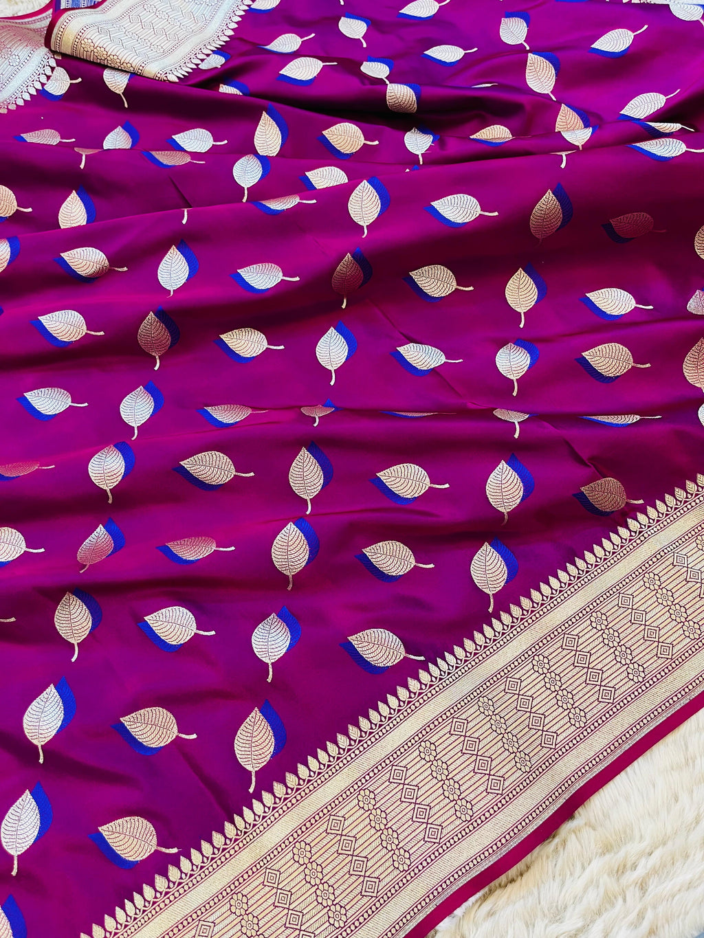 Pure Mashru Katan Silk Banarasi Saree | Paan Buti Motif | Antique Zari Pallu