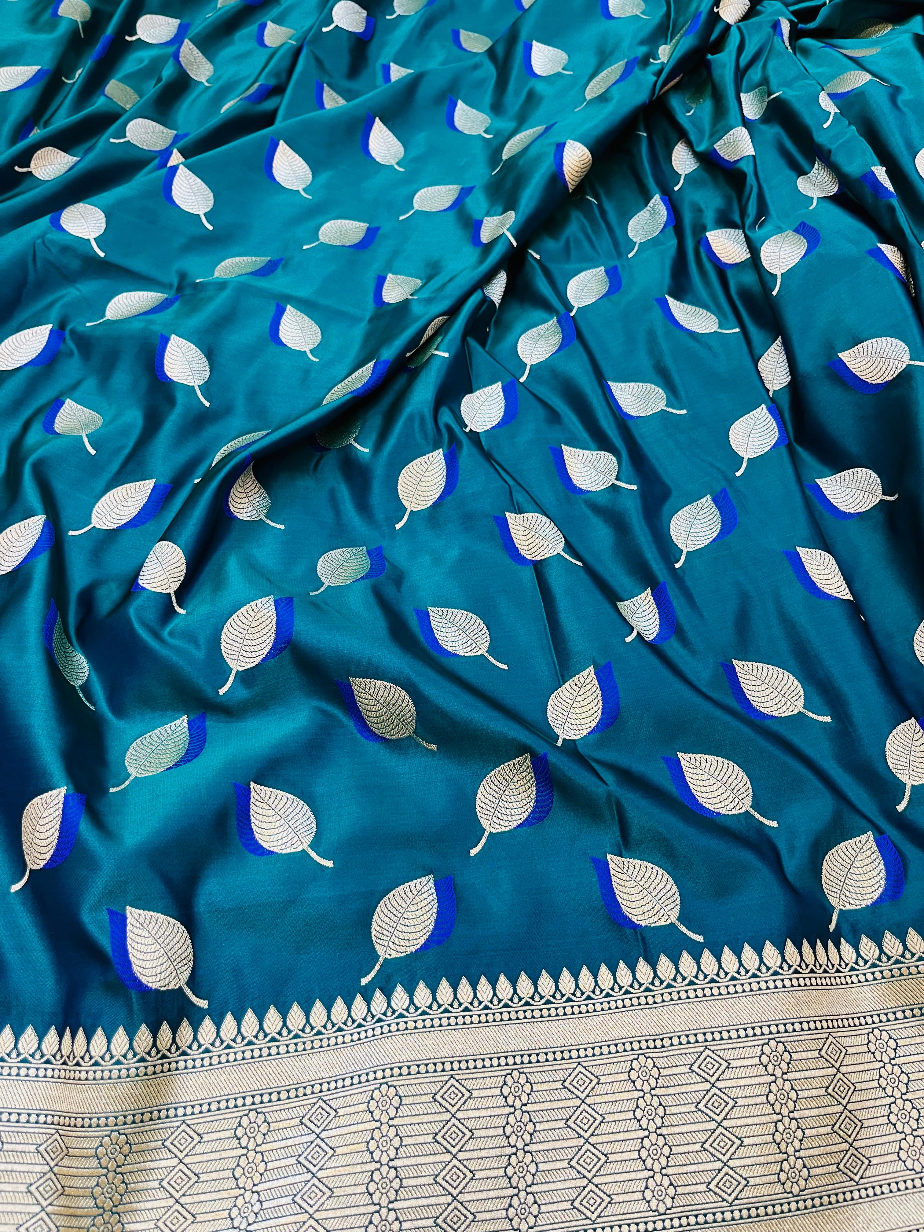 Pure Mashru Katan Silk Banarasi Saree | Paan Buti Motif | Antique Zari Pallu