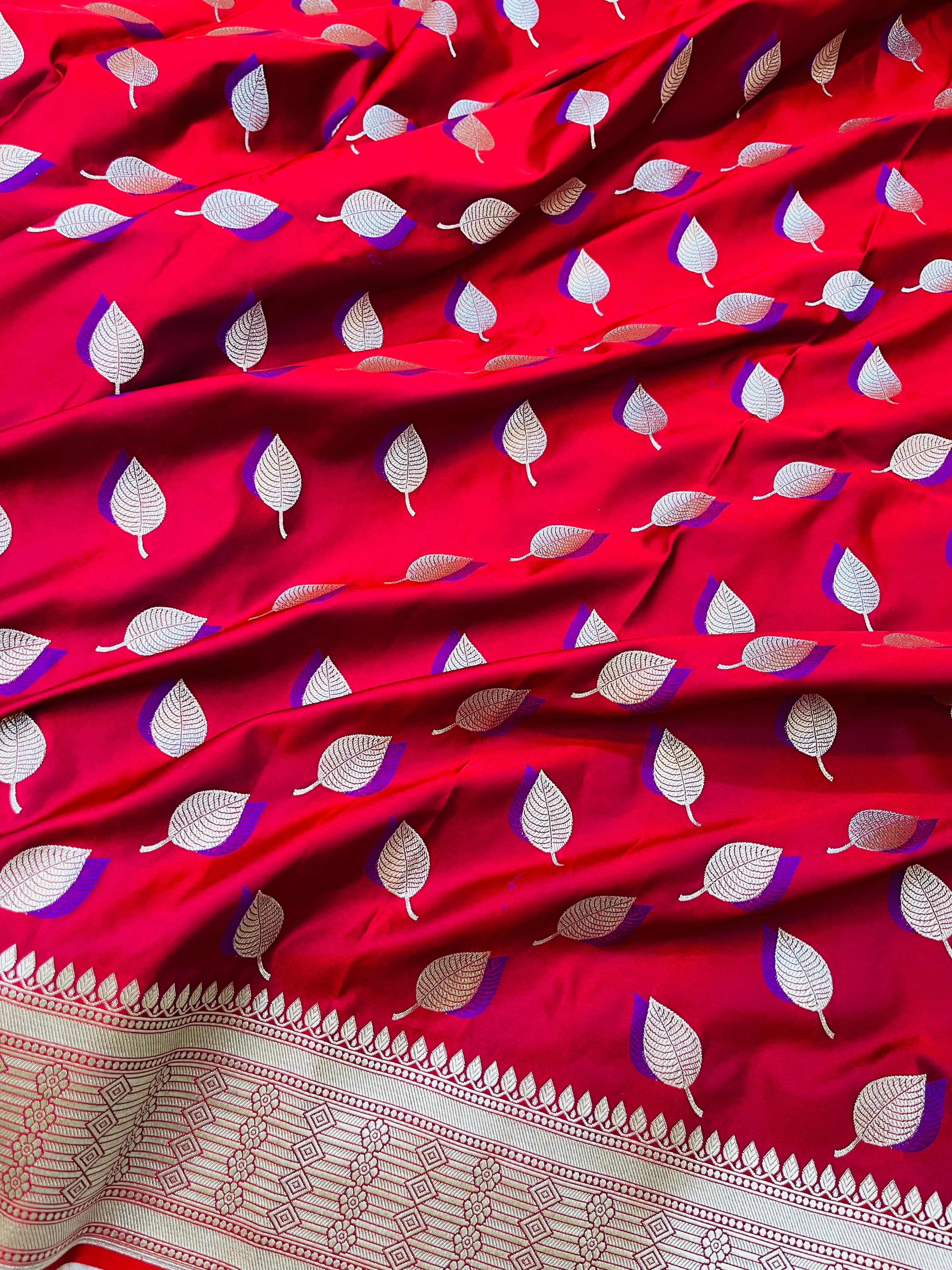 Pure Mashru Katan Silk Banarasi Saree | Paan Buti Motif | Antique Zari Pallu