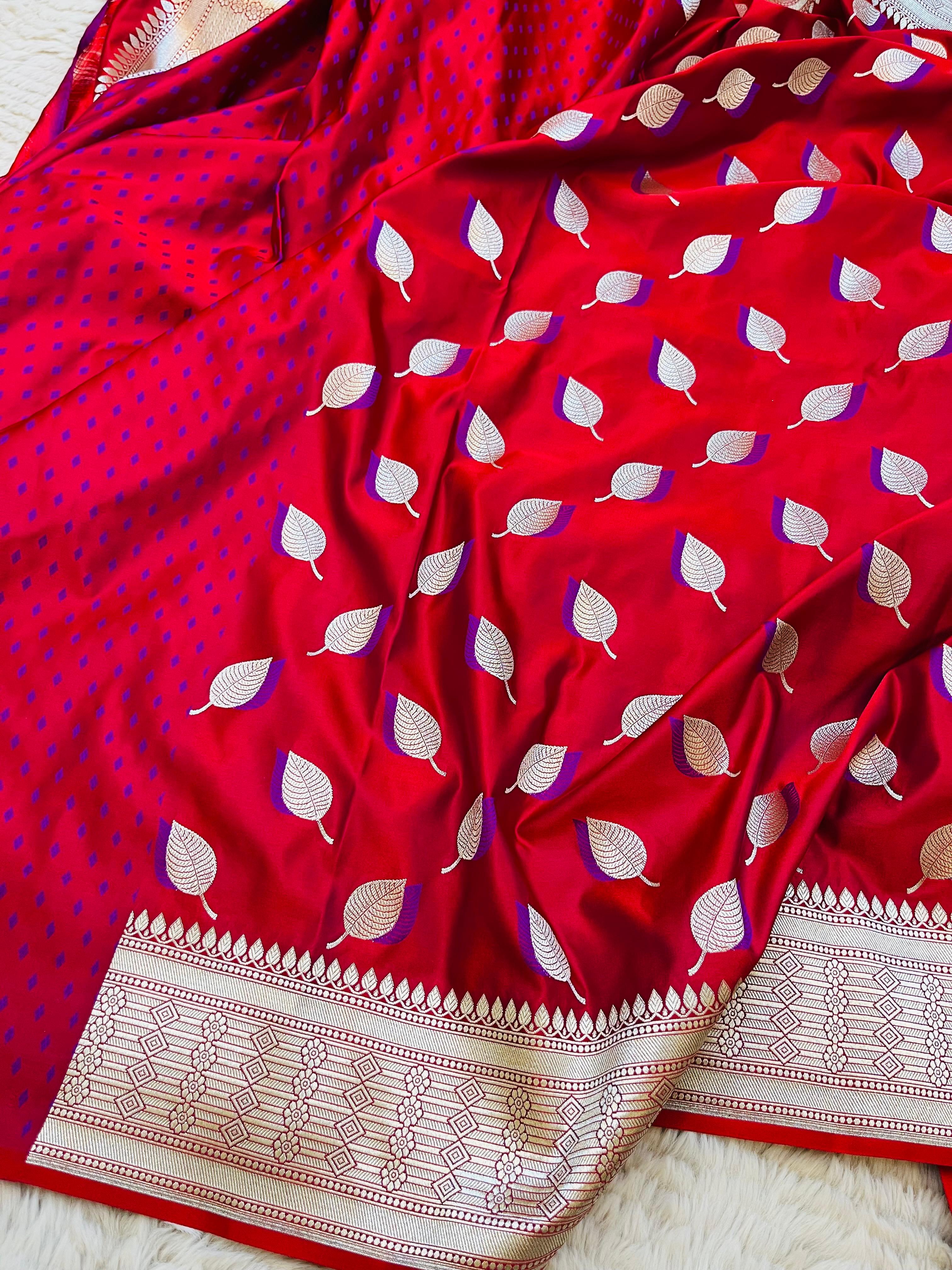 Pure Mashru Katan Silk Banarasi Saree | Paan Buti Motif | Antique Zari Pallu